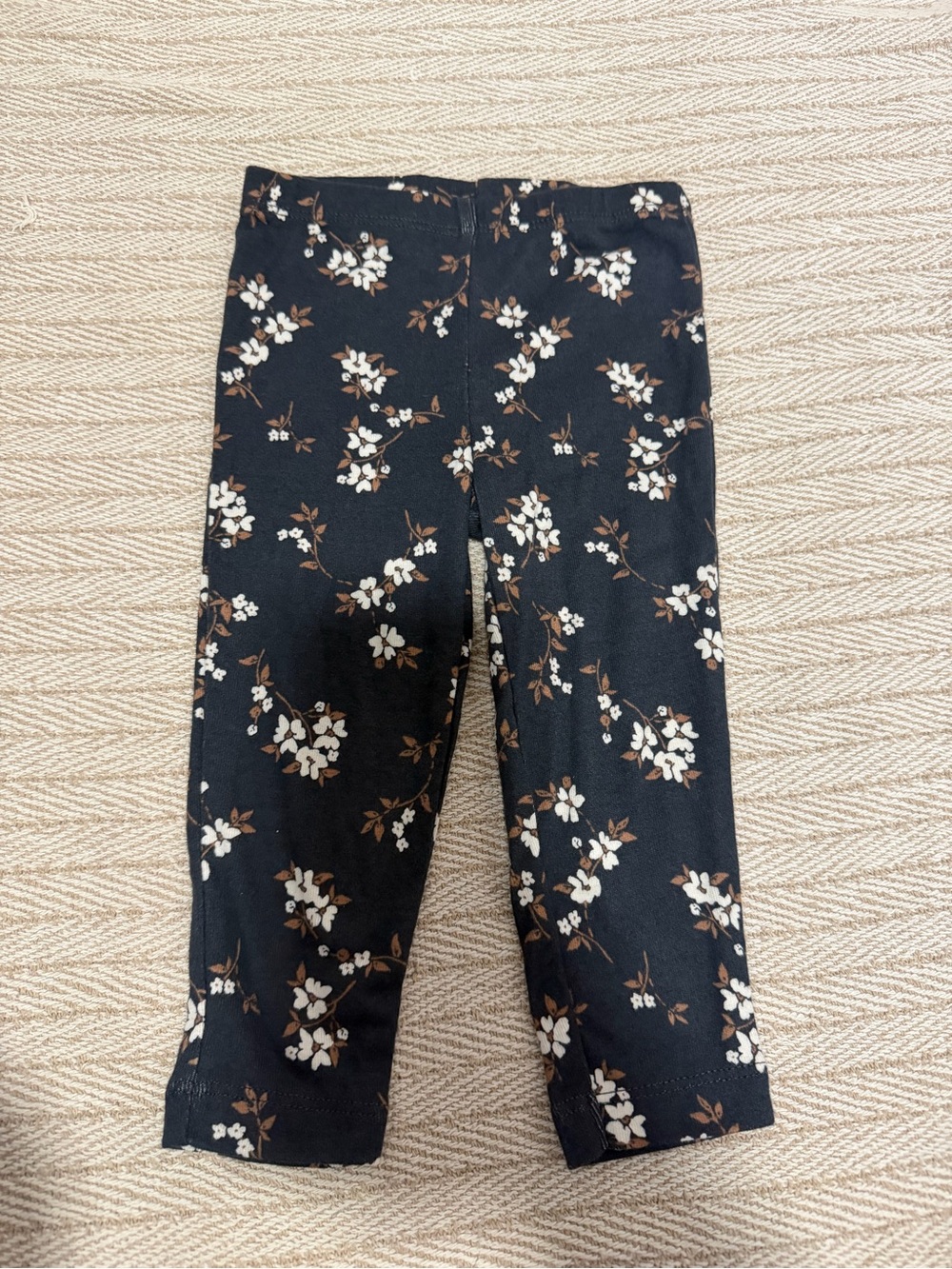 Carter's Black Leggings with White and Brown Floral Print